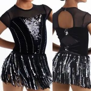 Weissman Dance costume black fringe velvet dress Could Have Been Me 14906 MA